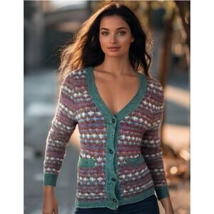 70s Alison Taylor Handknit Sweater Womens Size Medium Cardigan Wool Mohair Wales